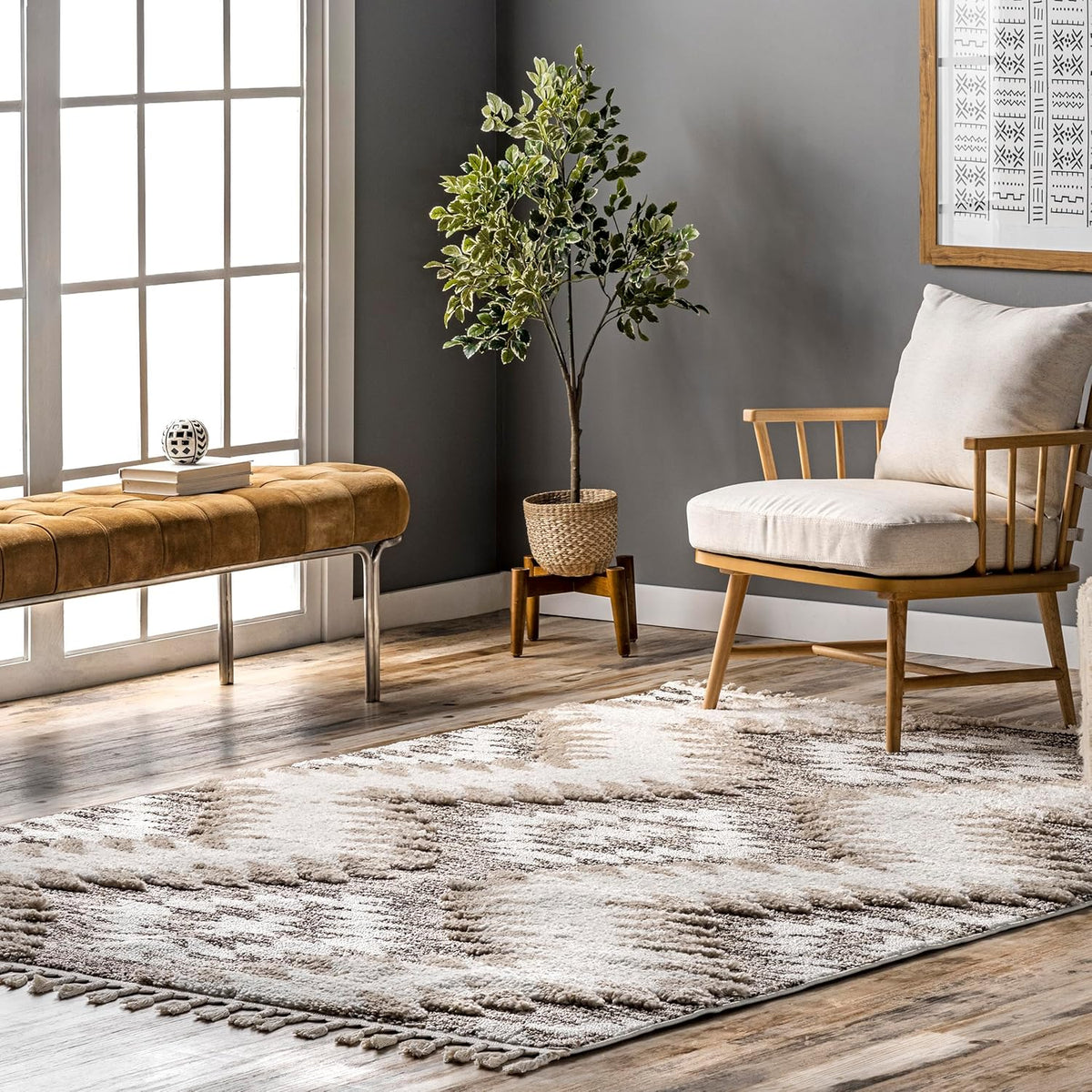 nuLOOM Adelade Beige/Ivory, 8'10" x 12', Southwestern, Shaggy, Soft and Cozy, High Traffic, Stain Resistant Area Rug for Bedroom, Living Room, Dining Space, Den, Foyer, Entryway