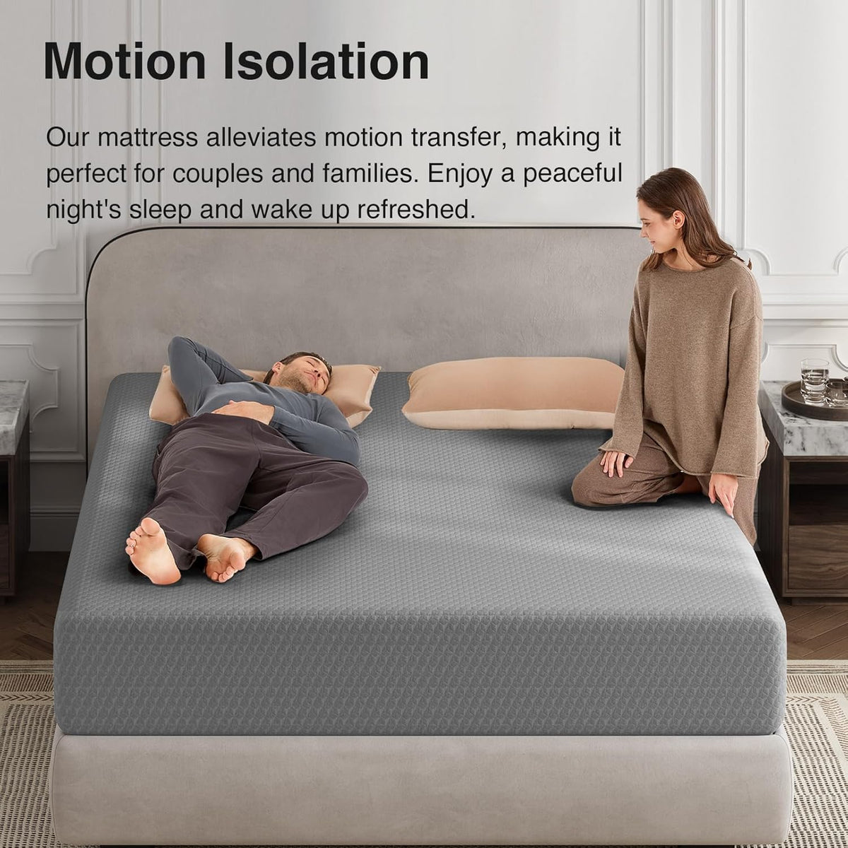 Novilla Queen Size Mattress, 10 Inch Gel Memory Foam Mattress Queen Size with Thermally Balanced Foam Core, Mattresses for Cool Night Sleep & Pressure Relief, Enhanced Support & Breathability, Grey