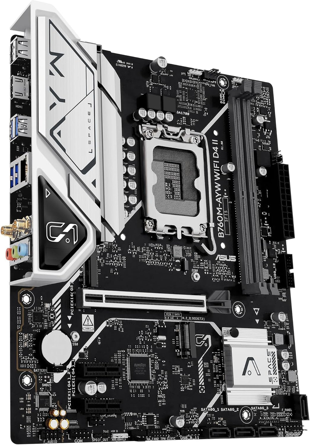 ASUS B760M-AYW WiFi D4 II Intel® B760 (LGA 1700) microATX mATX Motherboard, PCIe 5.0 x16 Support, Two M.2 Slots, DDR4, Realtek 2.5Gb Ethernet, Wi-Fi 6, HDMI, SATA 6 Gbps, Front USB 5Gbps, Aura Sync