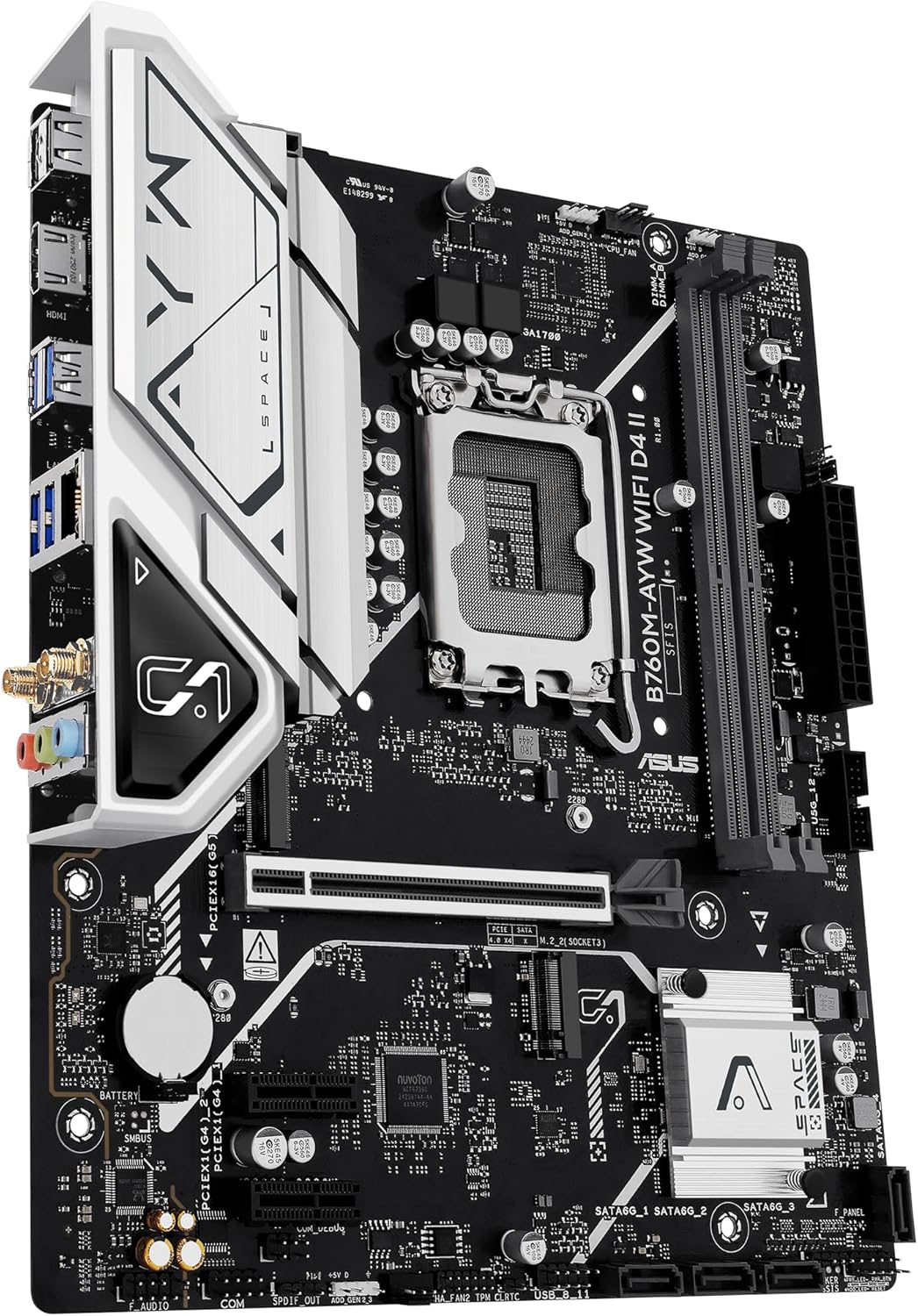 ASUS B760M-AYW WiFi D4 II Intel® B760 (LGA 1700) microATX mATX Motherboard, PCIe 5.0 x16 Support, Two M.2 Slots, DDR4, Realtek 2.5Gb Ethernet, Wi-Fi 6, HDMI, SATA 6 Gbps, Front USB 5Gbps, Aura Sync