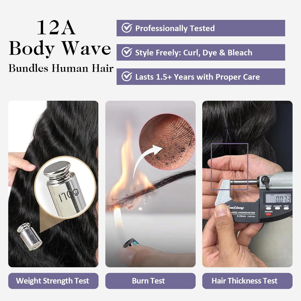 Body Wave Bundles Human Hair 22 24 26 Inch 12A Raw Indian Virgin Bundles Human Hair,Sew In Quick Weave 100% Human Hair Bundles,No Tangle Shedding Triple Lifespan,Multiple Wash Keep Texture