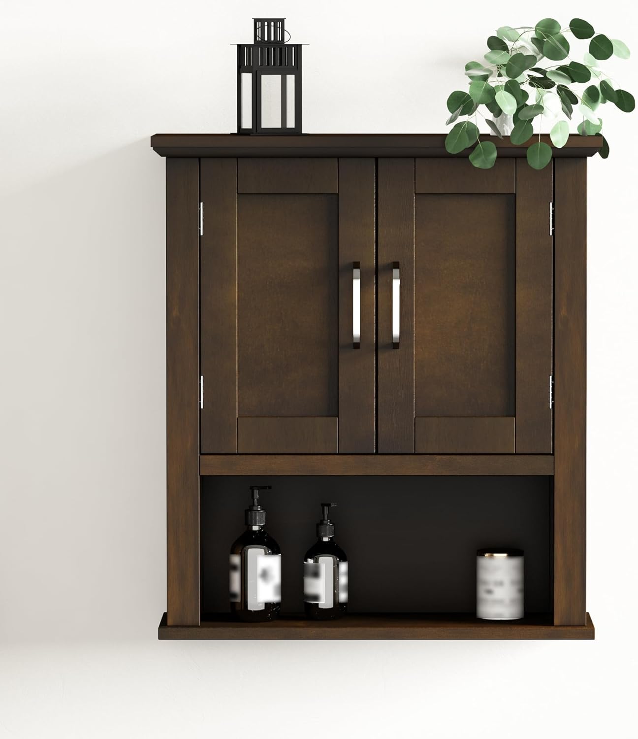 ChooChoo Wood Wall Cabinet with Doors, Medicine Cabinet with Adjustable Shelves Over The Toilet, Rustic Cabinet Wall Mounted for Bathroom, Kitchen, Living Room, Walnut