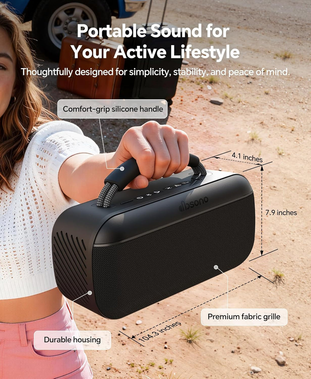 dbsono Portable Bluetooth Speaker Wireless: 100W(Peak) SoundPulse 2.0 with BassBoost, Waterproof Loud Party Speakers, Unlimited Pairing, TWS for Outdoor/Indoor, Beach Vacation Essential, Black