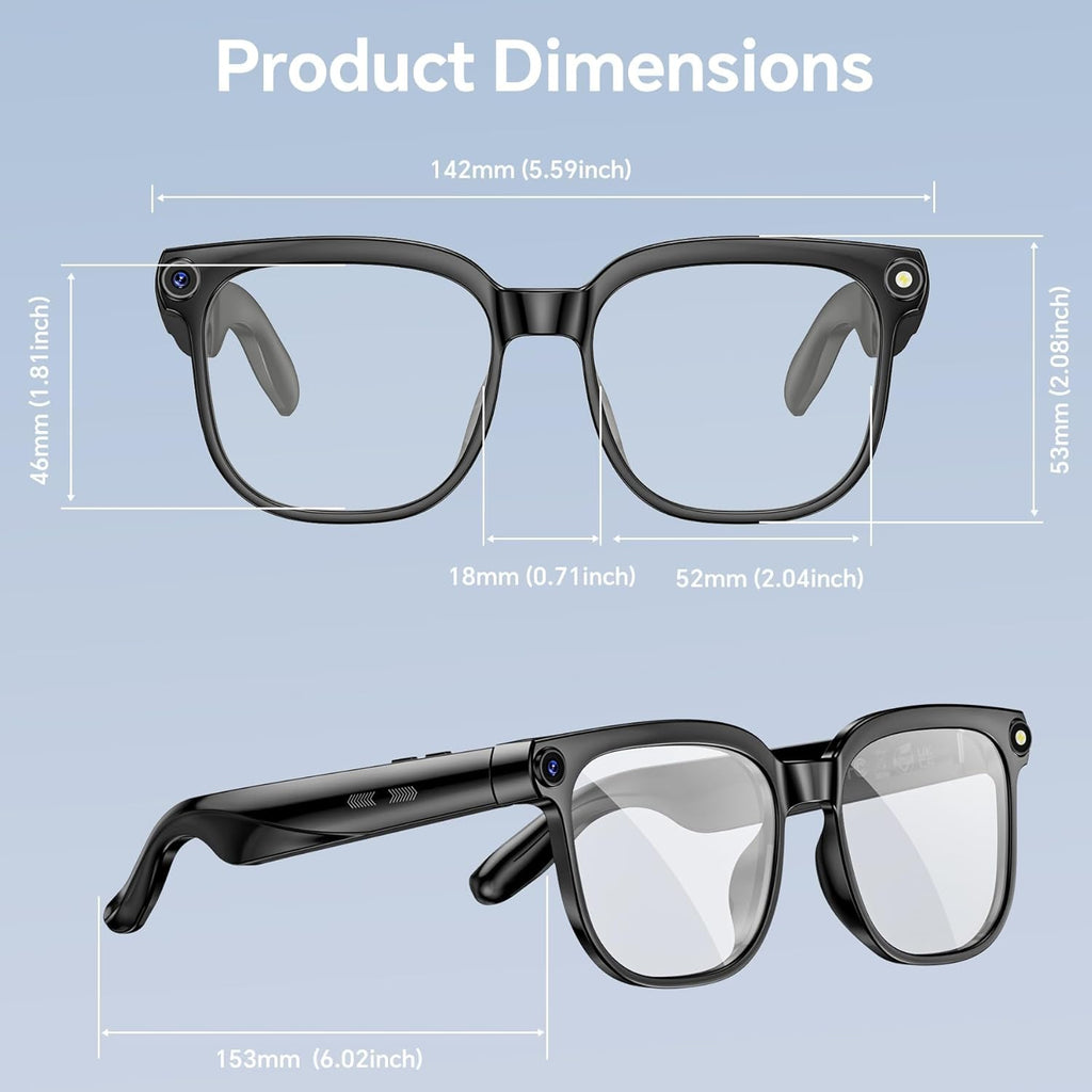 AI Smart Glasses with Camera Bluetooth, 800W HD Anti-Shake 1080P Video Audio Recording Glasses, Real-Time AI Translation GPT Assistant, Blue Light, Smart Glasses for Men Women Vlogging & Conference