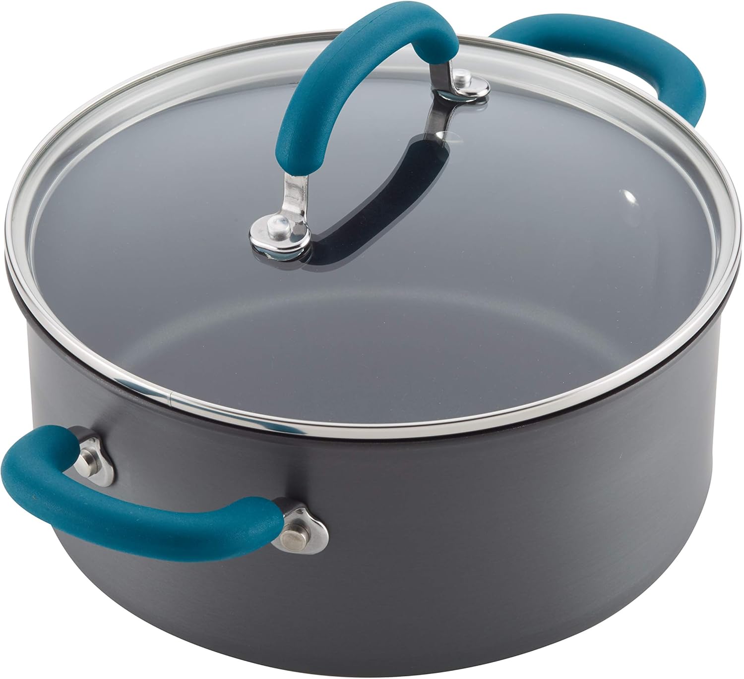 Rachael Ray Create Delicious Hard Anodized Nonstick Cookware Pots and Pans Set, 11 Piece, Gray with Teal Handles