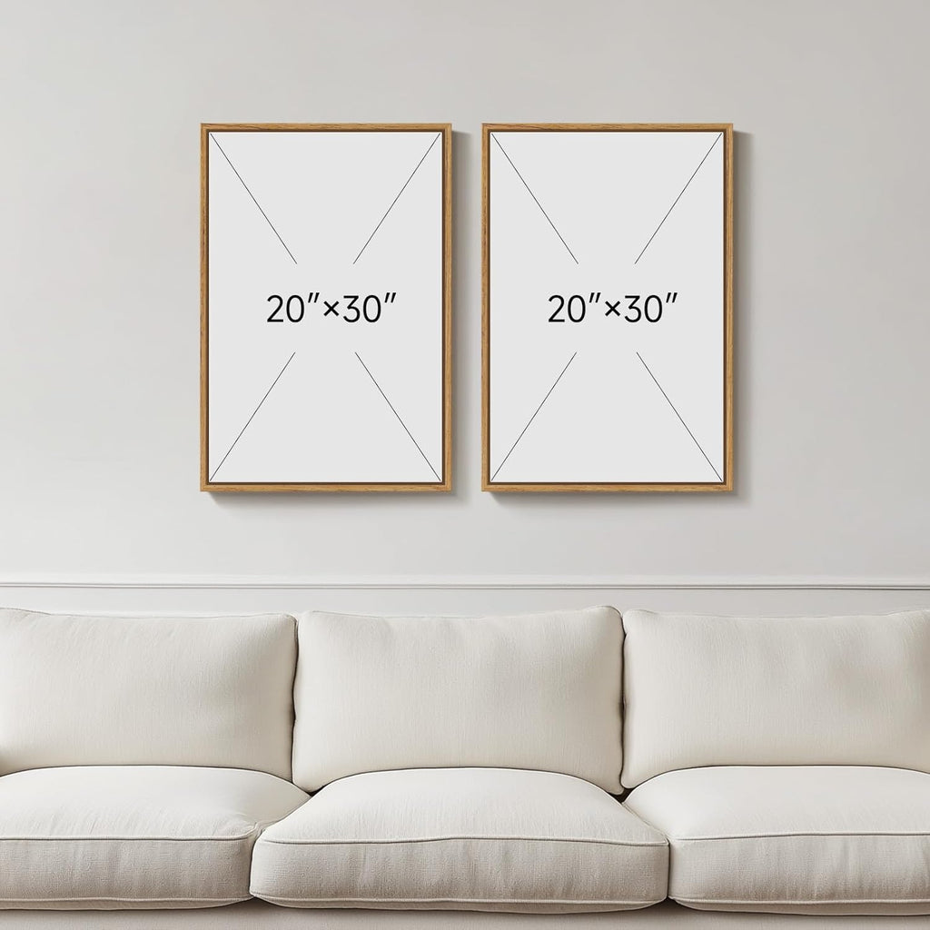 Framed Green Boho Wall Art for Living Room, Set of 2 Neutral Bohemian Botanical Geometric Artwork for Walls, Large Mid Century Modern Canvas Painting Print Wall Decor for Bedroom Office, 20x30 Inch