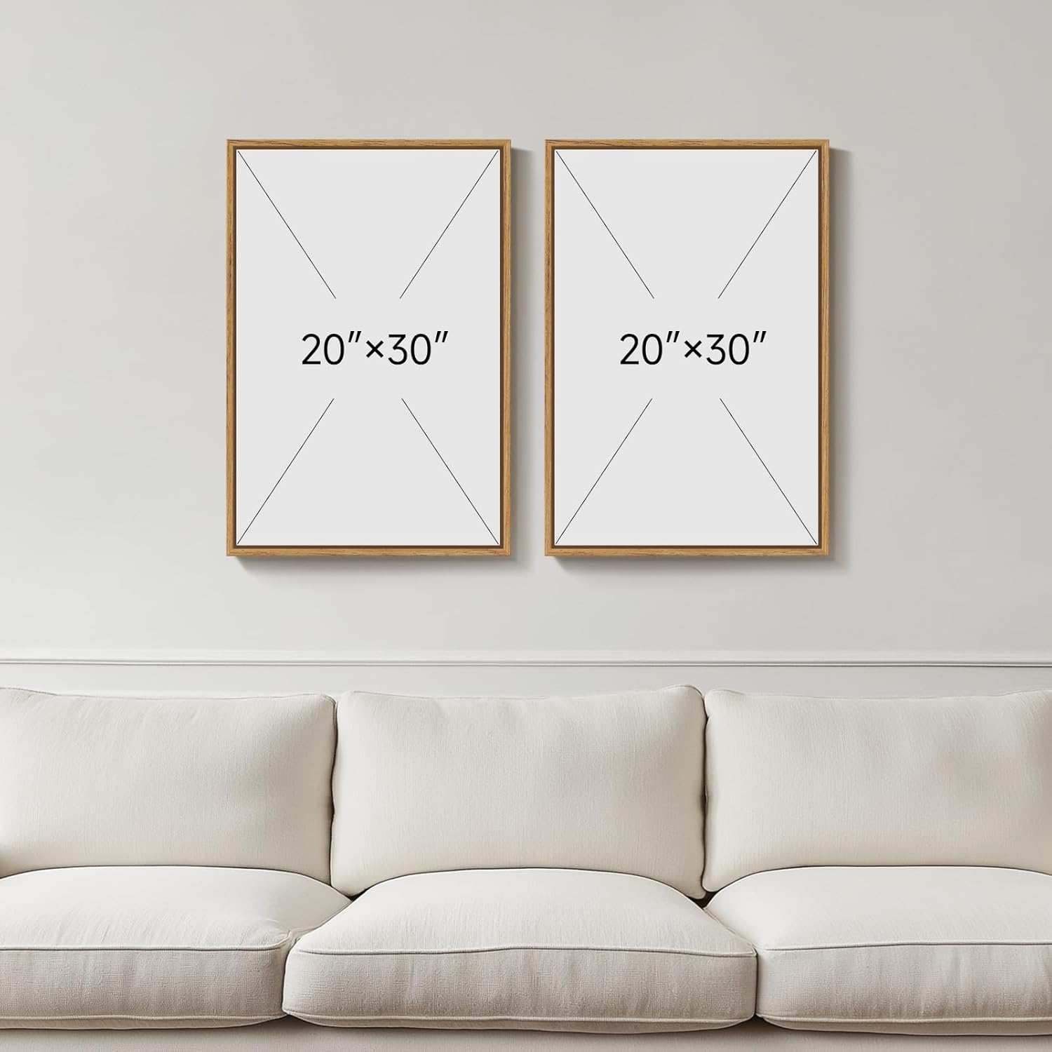 Framed Green Boho Wall Art for Living Room, Set of 2 Neutral Bohemian Botanical Geometric Artwork for Walls, Large Mid Century Modern Canvas Painting Print Wall Decor for Bedroom Office, 20x30 Inch