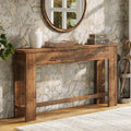 LITTLE TREE 63-Inch Solid Wood Console Table, Farmhouse Entryway Table with 2 Drawers, Narrow Sofa Table for Entryway, Hallway, Living Room, Foyer, Behind Couch