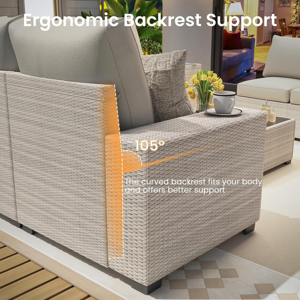 olimix 8 Piece Outdoor Patio Furniture Set, Outdoor Sectional Furniture, Rattan & Wicker Modern Modular Conversation Set Sofa Couch W/Water Resistant Washable Thick Cushions and Coffee Table, Beige