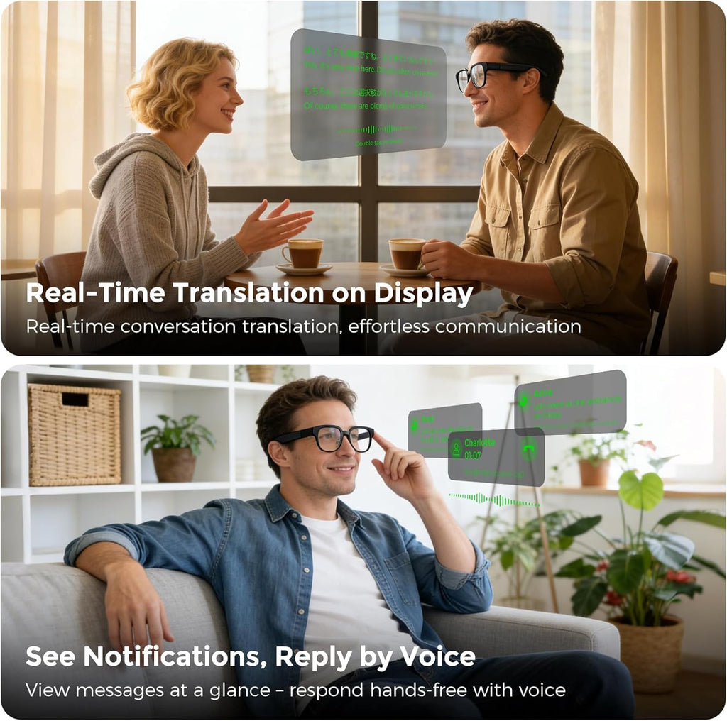 Smart Glasses with AR Display, Invisible Teleprompter Glasses for Speech, AI Real-Time Translation Glasses in 15 Languages, Bluetooth AI Smartglasses for Travel Business Meetings Men Women