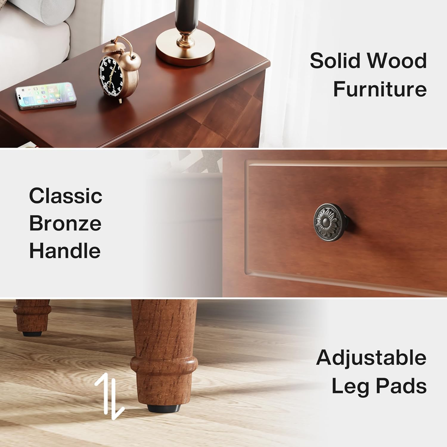 LITTLE TREE Fully Assembled End Table, Narrow Side Table with 3 Drawers, Pre-Assembled Nightstand Slim Bedside Table for Small Spaces, Living Room, Bedroom, Brown