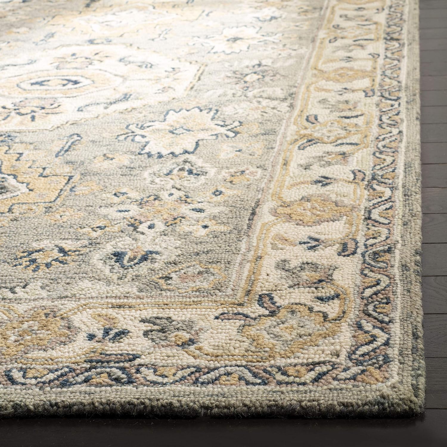 SAFAVIEH Aspen Collection Area Rug - 9' x 12', Moss & Ivory, Handmade Traditional Wool, Ideal for High Traffic Areas in Living Room, Bedroom (APN601W)