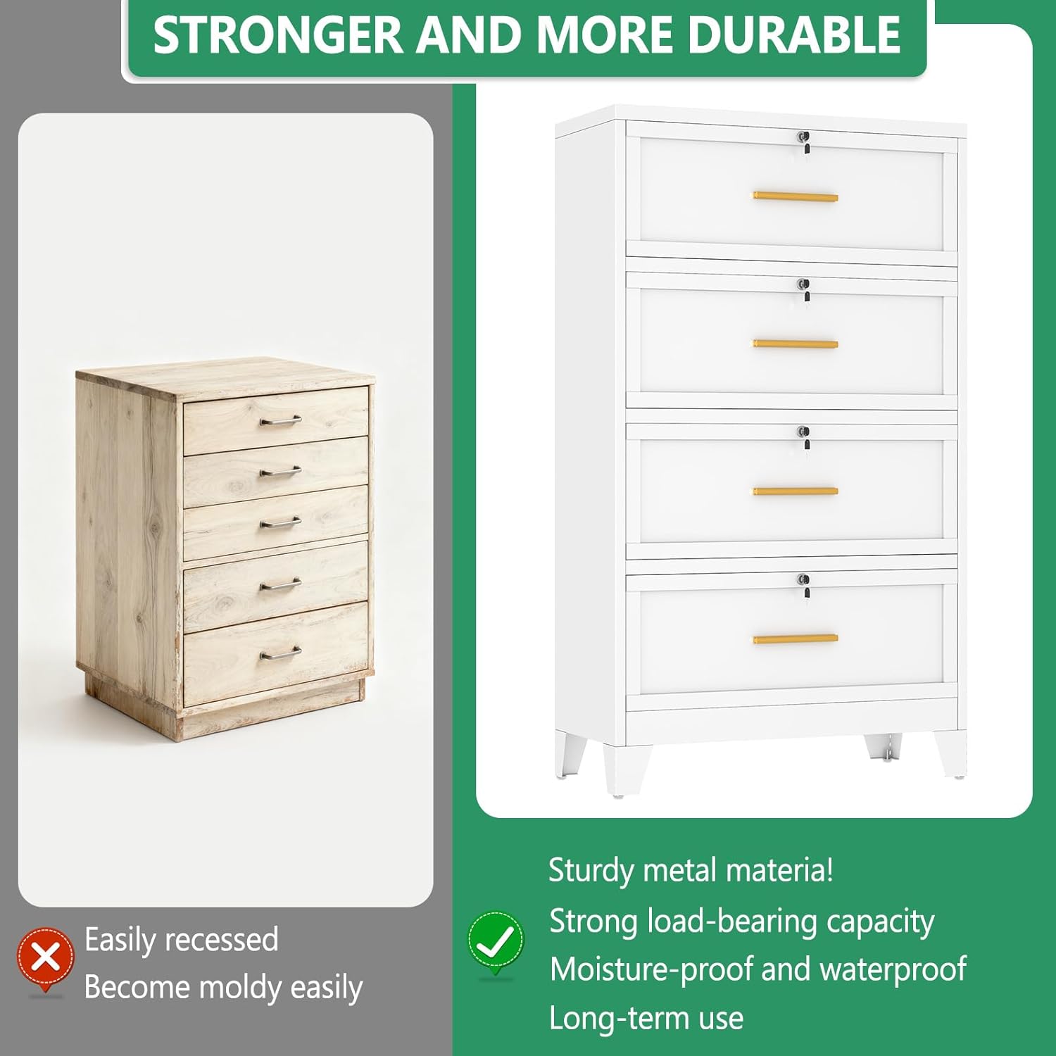 Metal Lateral File Cabinet with Lock,4 Drawer Steel Wide Filing Organization Storage Cabinets,Office Filing Cabinet for Legal/Letter/A4/F4 Size with Hanging Files&Key,Lockable Cabinets for Home Office