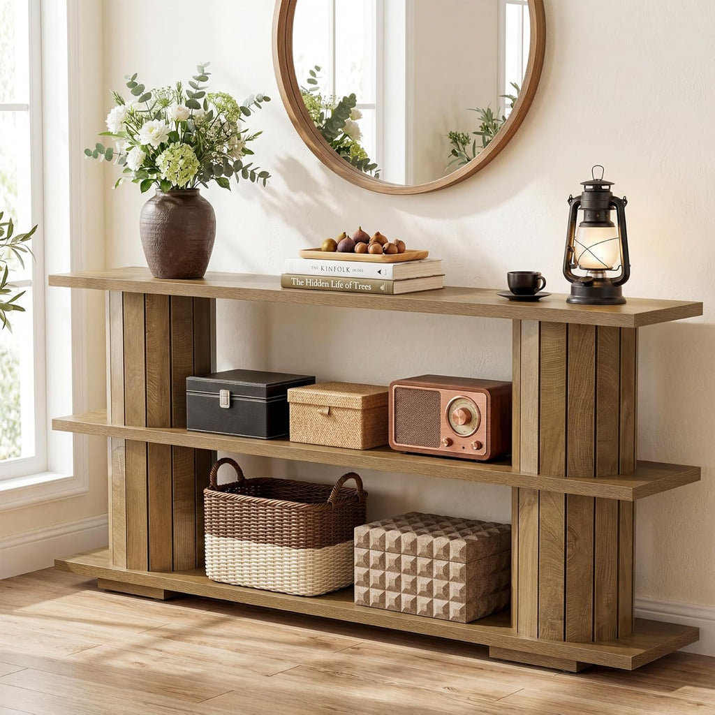 Tribesigns Console Table with Storage, 62.9-Inch Long Narrow Entryway Sofa Table 3-Tier Shelves for Living Room Hallway Entrance