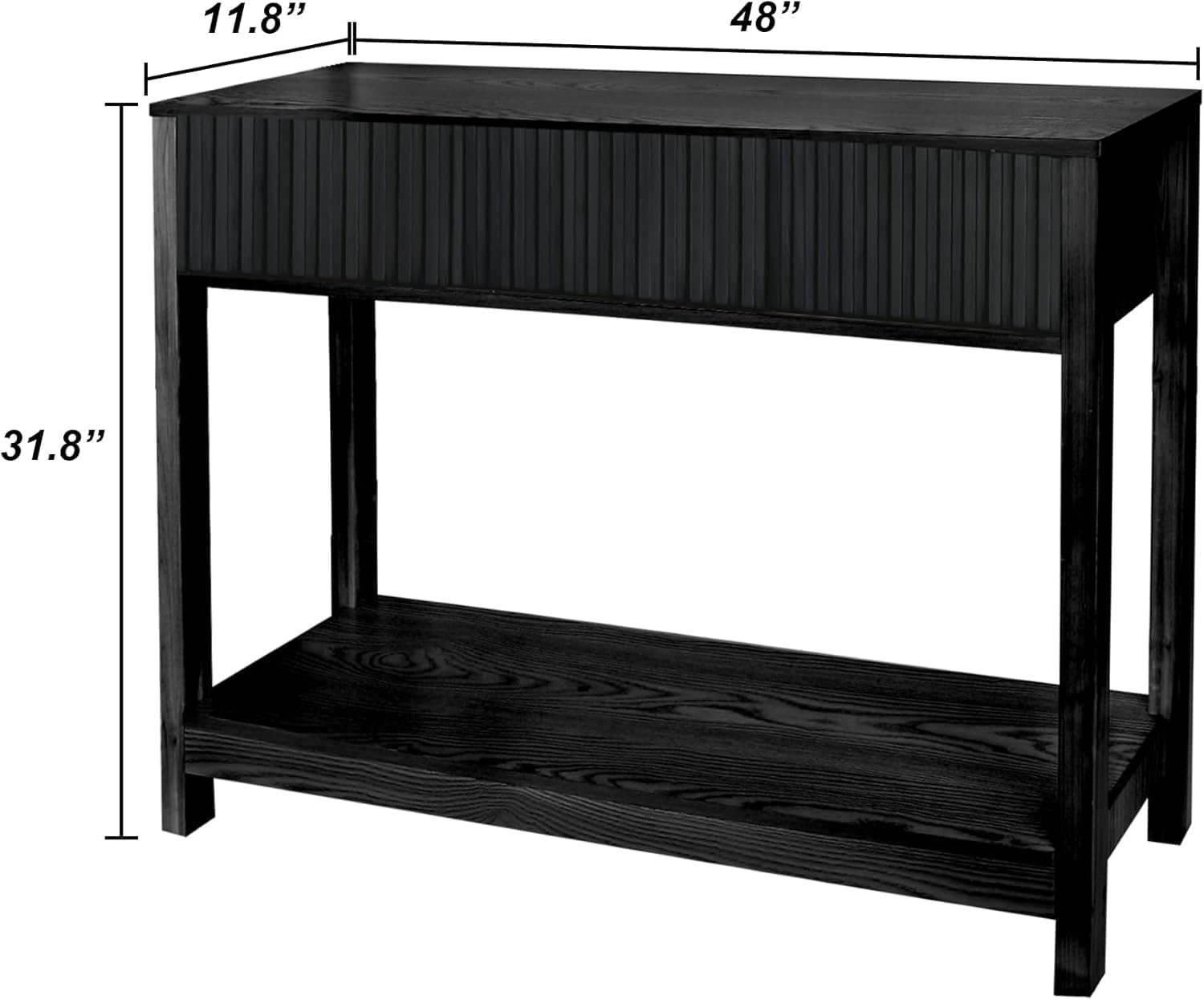 Fluted Console Table, Long Console Tables for Entryway 48" Vanity Desk, Black Boho Entry Table Narrow Modern Hallway Table Modern Sofa Table for Living Room