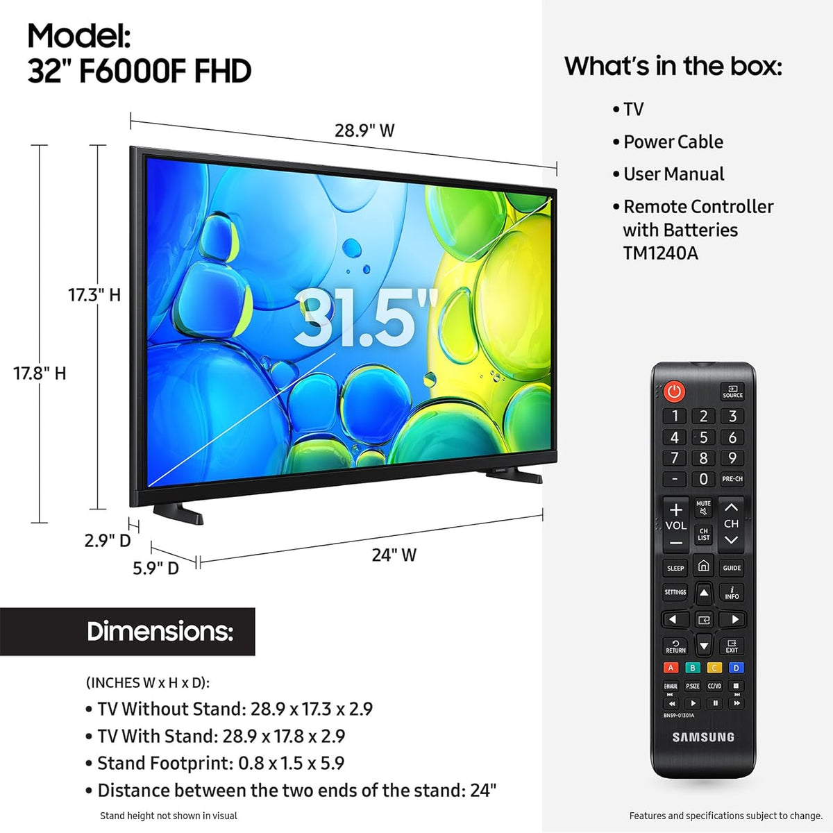 Samsung UN32F6000FFXZA 32 Inch FHD Smart TV with Mega Contrast with a 2 Year Amber Protection Plan (2025)