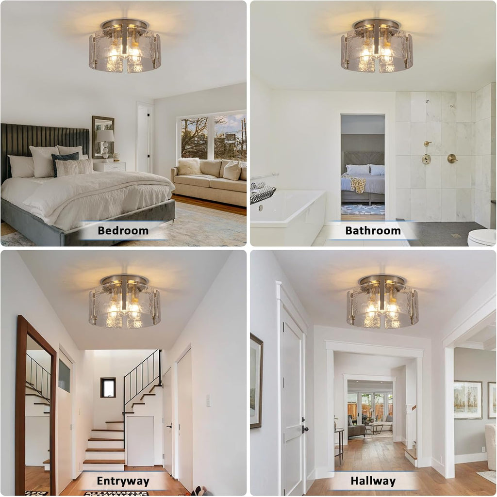 Modern Semi Flush Mount Ceiling Light Fixture, Nickel Hallway Light Fixtures Ceiling Mount, Dimmable Foyer Kitchen Lighting Fixtures Ceiling Lights for Bedroom Bathroom Dining Room Laundry Room