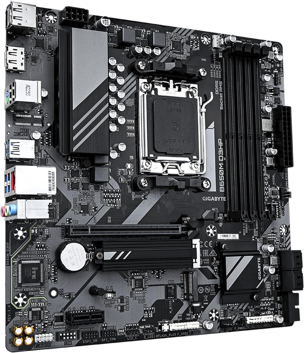 GIGABYTE B650M D3HP AMD AM5 mATX Motherboard, Support Ryzen 9000/8000/7000 Series, DDR5, 5+2+2 Power Phase, 2X M.2, PCIe 4.0, USB-C 3.2 Gen 1, 2.5 GbE, EZ-Latch, Q-Flash, RGB Fusion