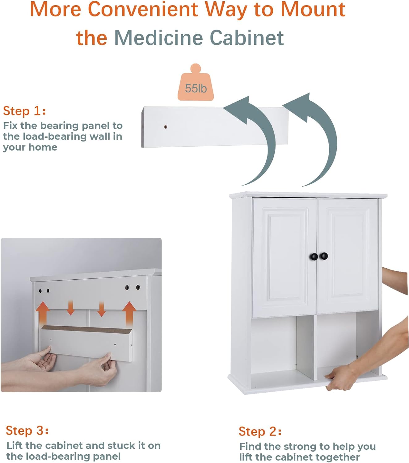 HAIOOU Bathroom Wall Cabinet with Motion Sensor LED Light, Wooden Medicine Cabinet Wall Mounted Cupboard, Over Toilet Storage Cabinet with Buffering Hinges and Adjustable Shelf - Modern White
