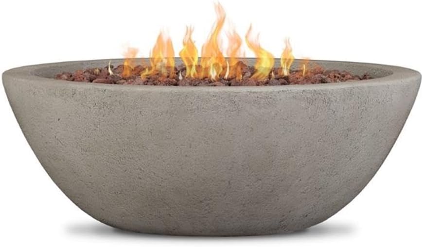 Real Flame Riverside 36" Round Propane or Natural Gas Fire Pit, Stainless Steel Burners, Natural Gas Conversion Kit Included, 50,000 BTU, Push Button Ignition - Glacier Gray