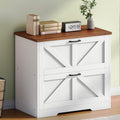 HOOBRO 2 Drawer File Cabinet, Farmhouse Lateral Filing Cabinet for Letter/A4/Legal Size, Large Wooden Office Storage Cabinet, Printer Stand for Home Office, White and Walnut WH48WJ01