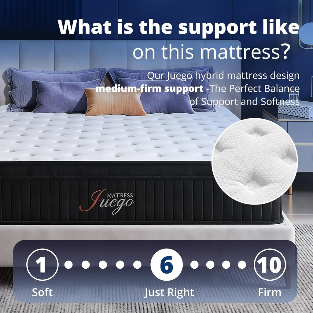 Juego 12 inch Full Size Mattress .Hybrid Mattress with Medium Firm Memory Foam and Individual Pocket Springs for Improve Sleep and Pressure Relief, Breathable and Skin-Friendly Cotton