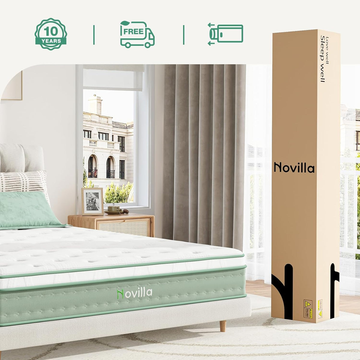 Novilla Twin Mattress, 10 Inch Hybrid Mattress in a Box, Gel Inflation Memory Foam with Pocket Coils Innerspring for a Cozy Night, Pillow Top Twin Size Mattresses, Medium Firm & Fit the Body's Curves