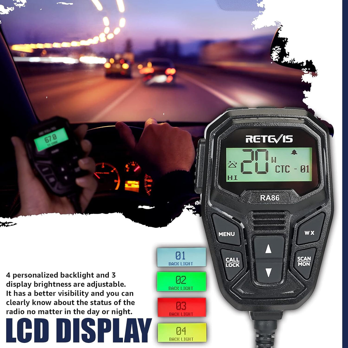 Retevis RA86 GMRS Mobile Radio - Update Chirp, GMRS Radio with Gain Antenna & Cigarette Lighter Plug, Repeater Channels Long Range Two Way Radio, NOAA Alert, Dual Speakers for Offroad, Jeep, Truck, RV