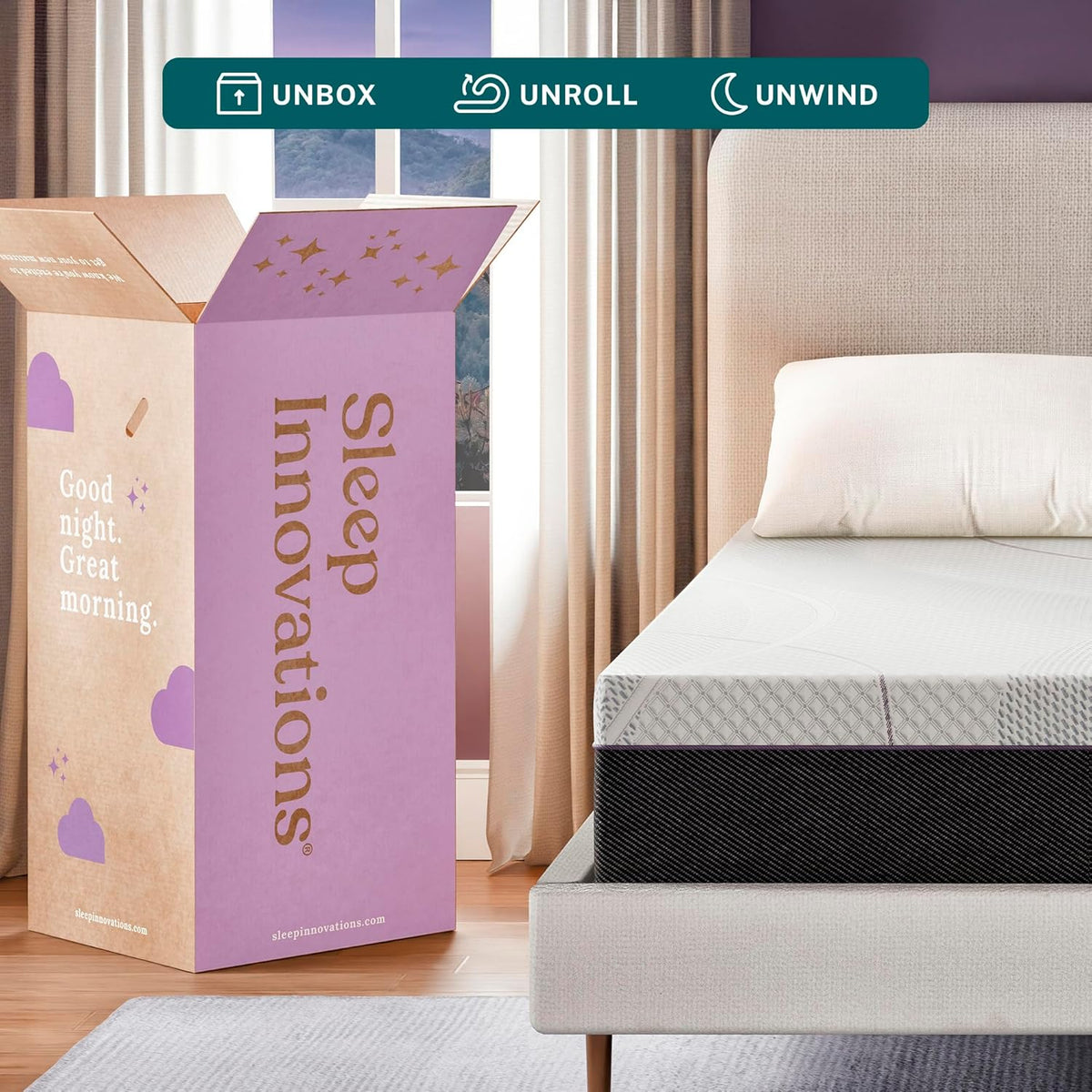 Sleep Innovations Shiloh 14 Inch Green Tea Memory Foam Mattress, Queen Size, Bed in a Box, Medium Feel