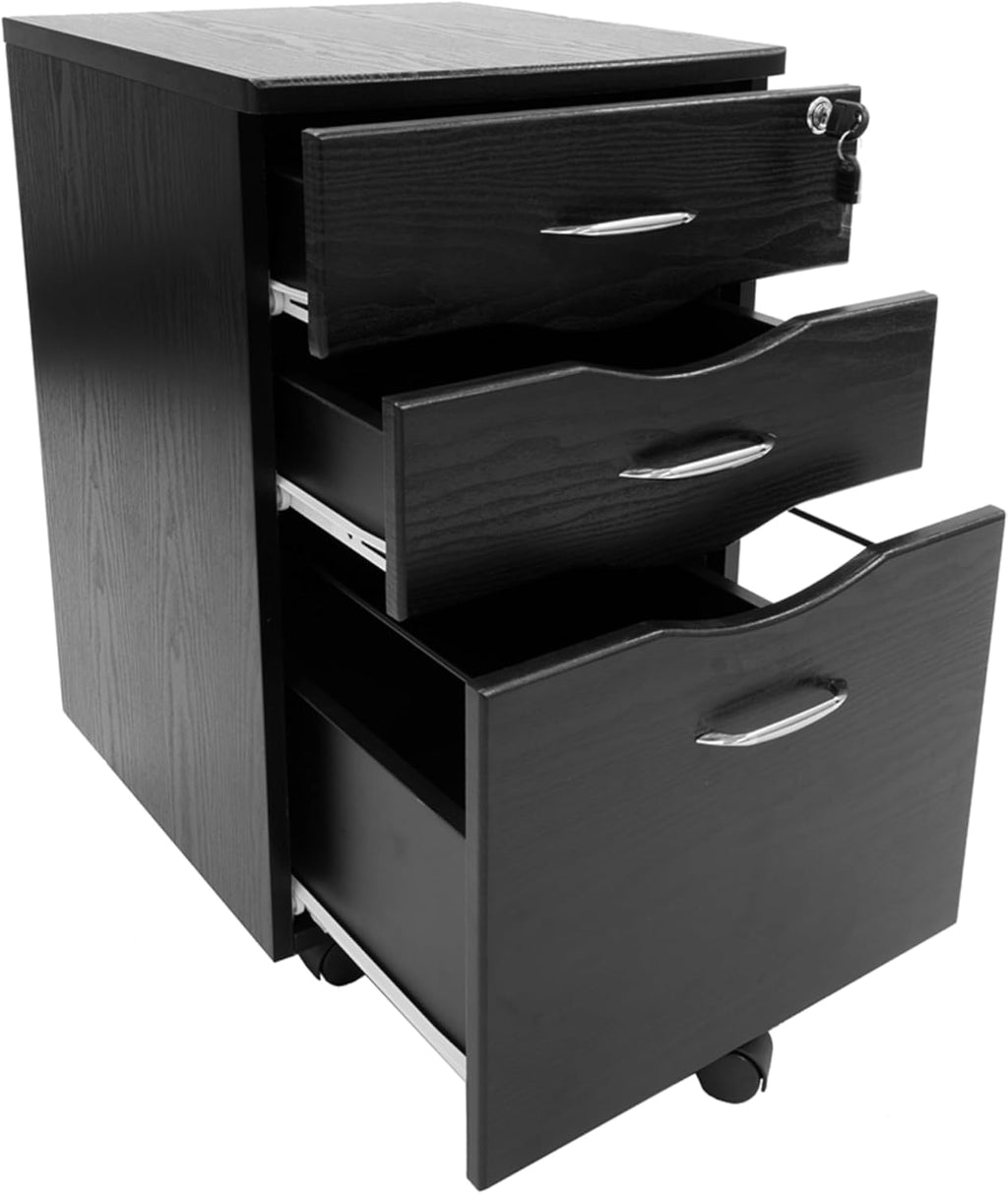3 Drawer Rolling File Cabinet with Lock, Under Desk File Cabinet with Wheels, Printer Stand, Mobile Printer Shelf, Espresso Brown