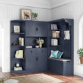 LUMISOL Wide Hall Tree with Storage and 4 Hooks, Left-Right Combination Hall Cabinet, Can Be Used Separately, Entryway Storage Cabinet with Bench, for Living Room Kitchen, Antique Blue