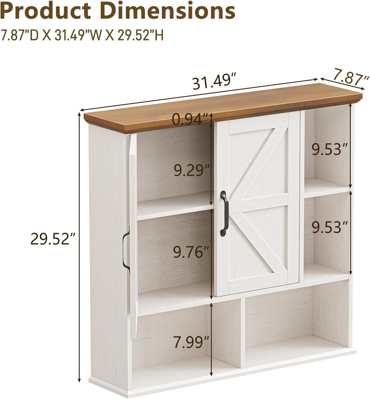 Bathroom Wall Cabinet, Farmhouse Medicine Cabinet with Double Barn Door and Adjustable Wood Shelf, Over The Toilet Storage Cabinet for Wall Mounted for Bathroom Laundry Room Kitchen (White and Brown)