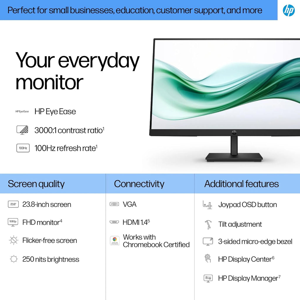HP 24" Full HD (1920x1080) Computer Monitor Bundle with Docztorm Dock, 75Hz Anti-Glare Display, AMD FreeSync, HDMI, VGA, VESA Mount (100x100mm), Ideal for Home & Business, Black Pack of 2