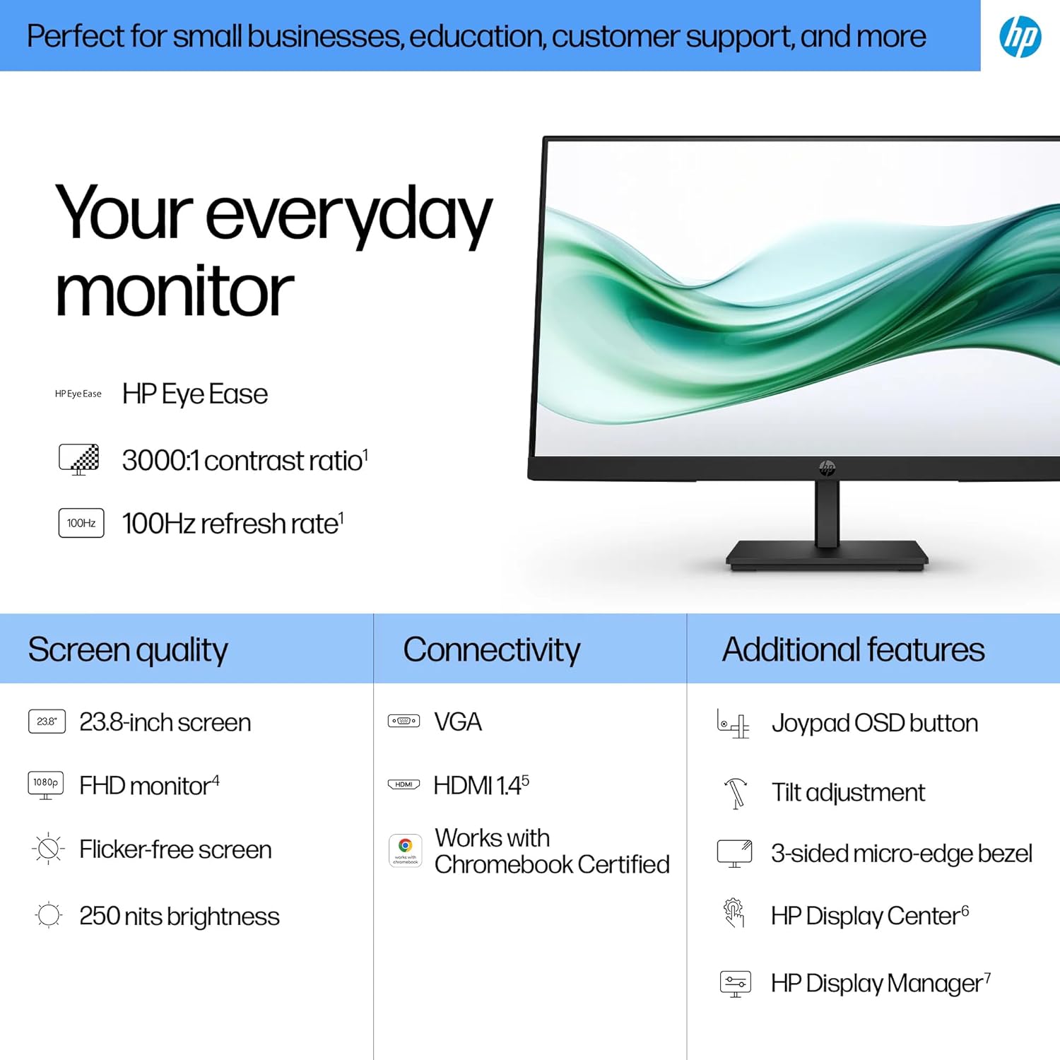 HP 24" Full HD (1920x1080) Computer Monitor Bundle with Docztorm Dock, 75Hz Anti-Glare Display, AMD FreeSync, HDMI, VGA, VESA Mount (100x100mm), Ideal for Home & Business, Black Pack of 2
