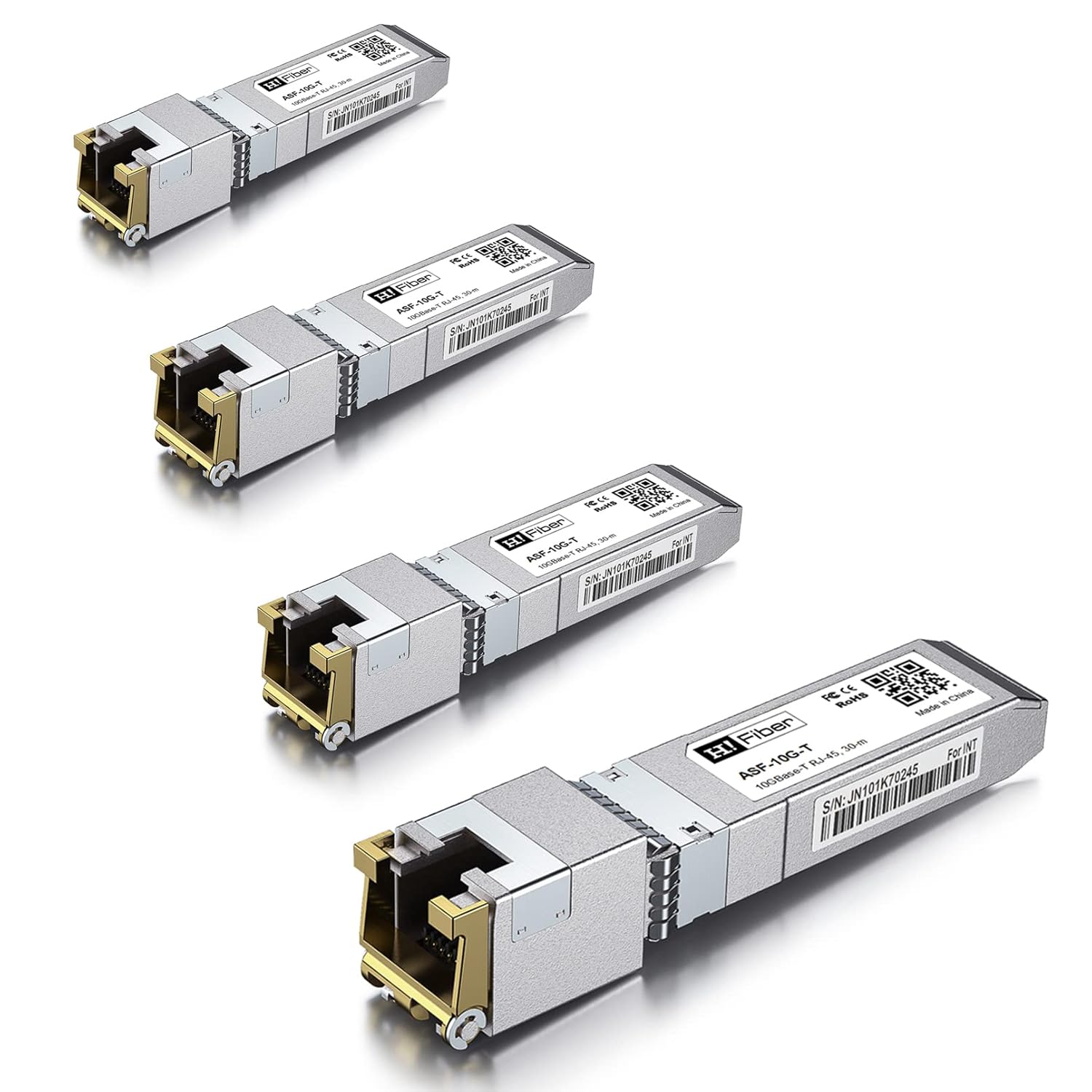 H!Fiber 10Gb SFP+ to RJ45 Module, 80 Meters, Low Power Consumption 10Gbase-T Ethernet SFP+ Copper Transceiver for Cisco, Meraki, MikroTik, Ubiquiti, Unifi, Netgear, QNAP and More, Cat6a/7/8, 4 Pack