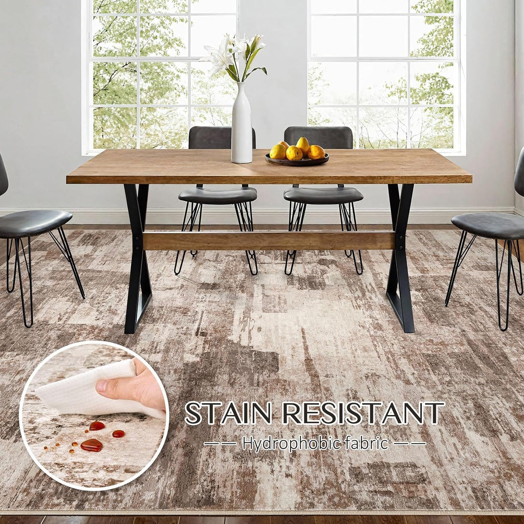 kakania 9x12 Washable Area Rug - Abstract Soft Non-Slip Modern Low-Pile Carpet for Living Room Bedroom Office Dorm, Kid Pet Safe Robot Vacuum Friendly - Brown