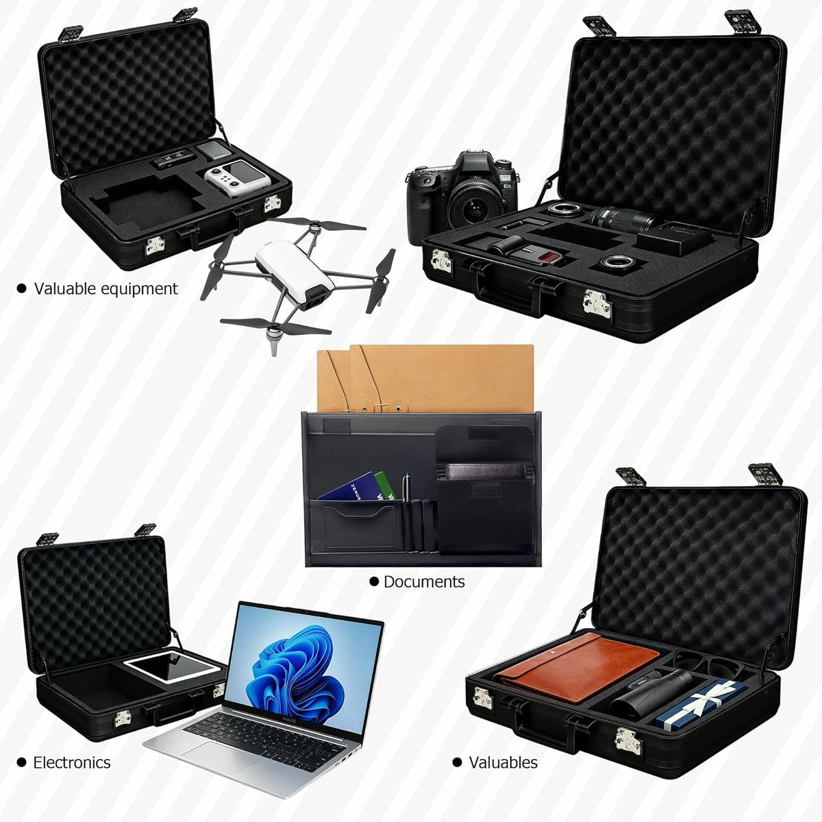 Aluminum Storage Case with Customizable Foam, 3-in-1 Modular Interior, Professional Briefcase with TSA Locks