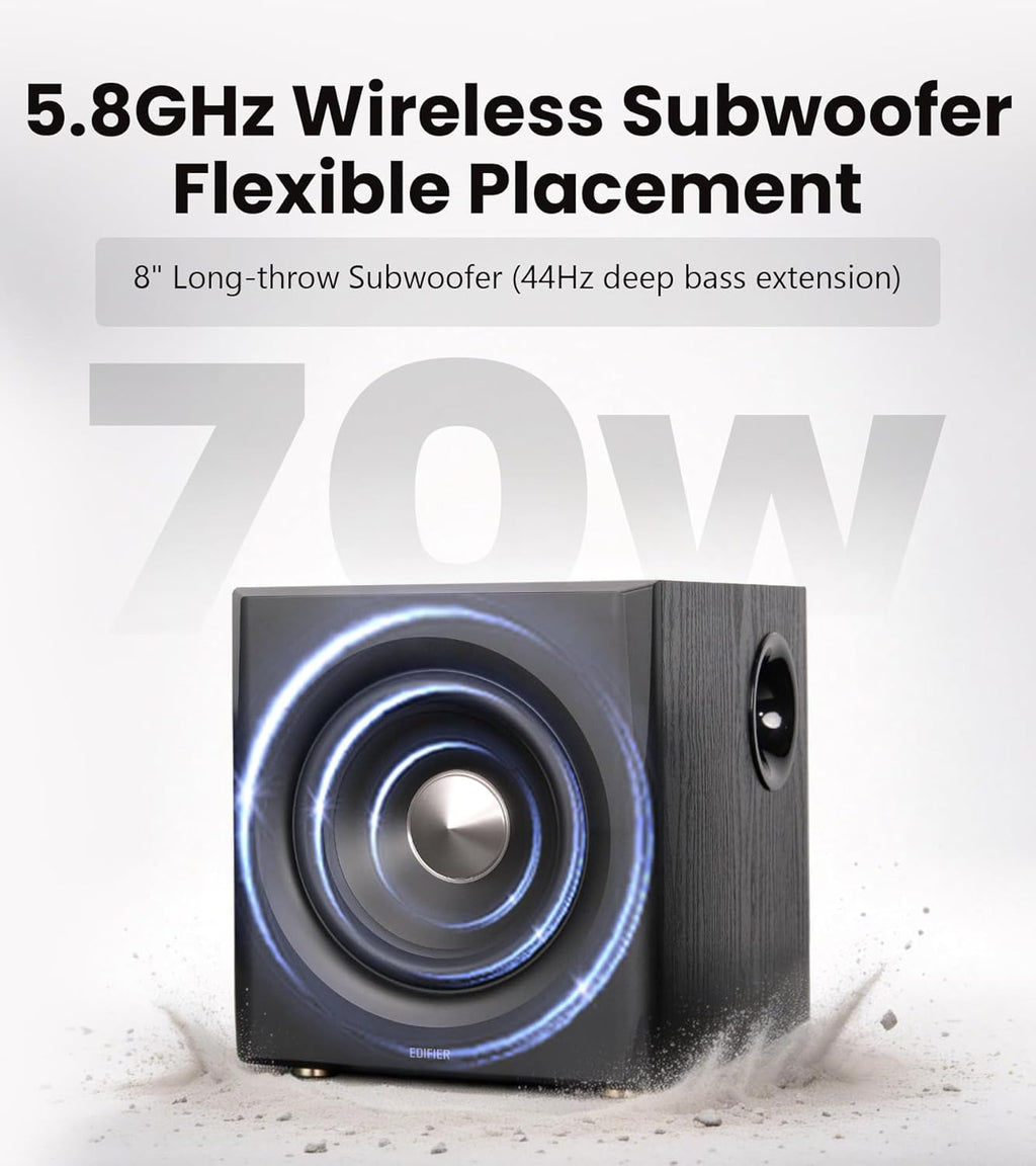 Edifier S355DB 2.1 Powered Bookshelf Speakers with Wireless 8" Subwoofer, 150W Tri-Amp Hi-Res Audio, Computer Speaker System, Bluetooth 6.0 with LDAC, HDMI/Optical/Coaxial Inputs for PC, TV (Black)