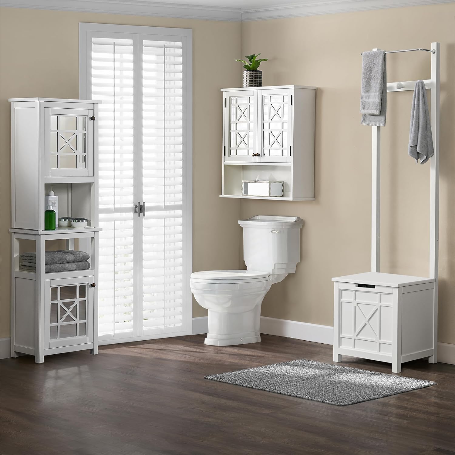 Derby Laundry Hamper with Towel Rack - Stool for Entryway, Laundry Room, or Bathroom Storage (White)