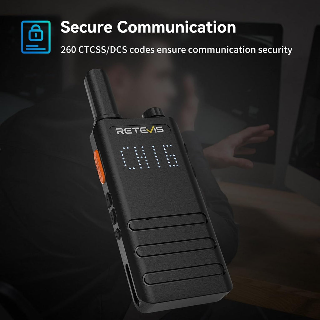 Retevis B3H Small Walkie talkies with LED Diaplay, New Version of RT22(3.0), Ultra Slim, USB-C Rechargeable, with 1620 mAh Battery, Portable FRS Two-Way Radios for Hotel School Restaurant (10 Pack)