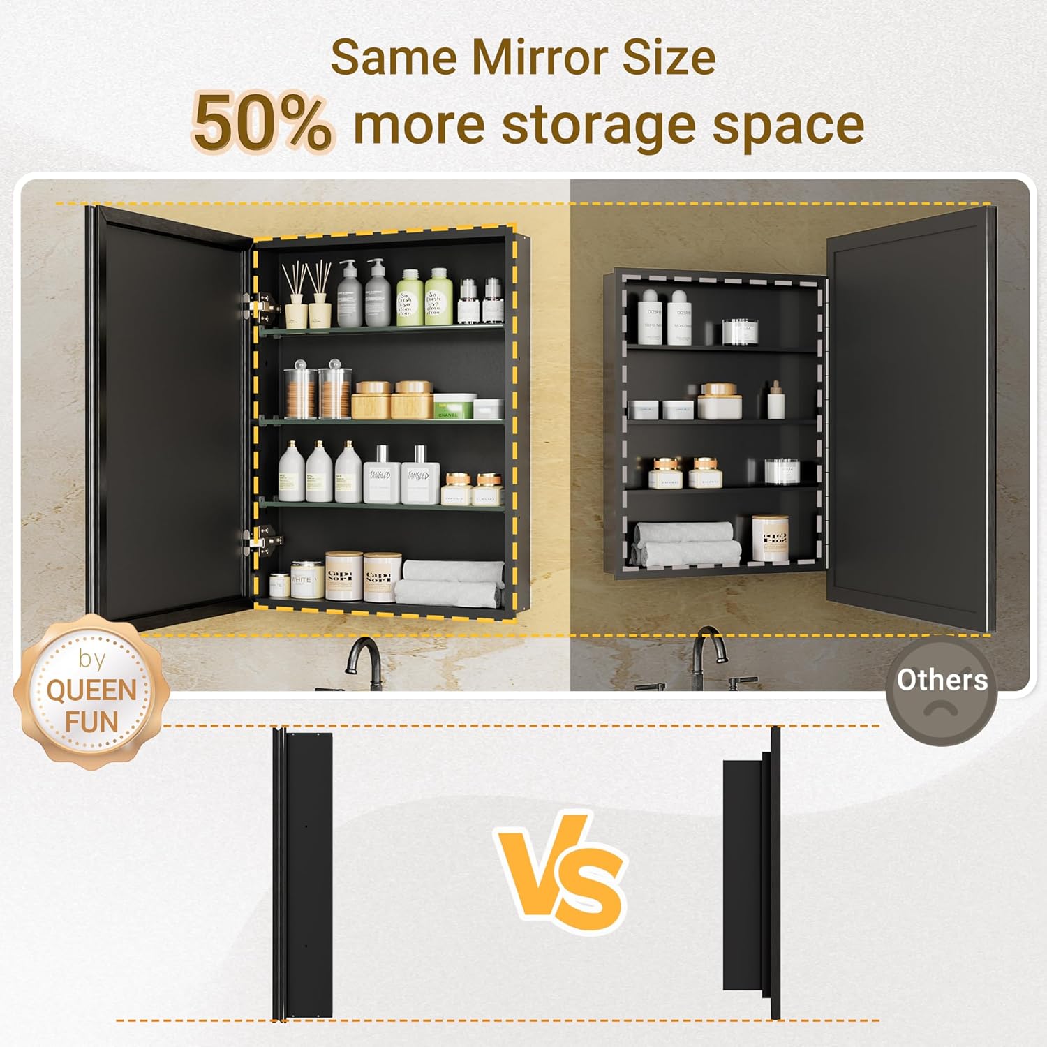 30x26 Pre-Assembled Black Medicine Cabinet with Mirror, Surface or Recessed Medicine Cabinet Mirror for Bathroom, Aluminum Beveled Frame Bathroom Vanity Mirror with Adjustable Shelves Storage