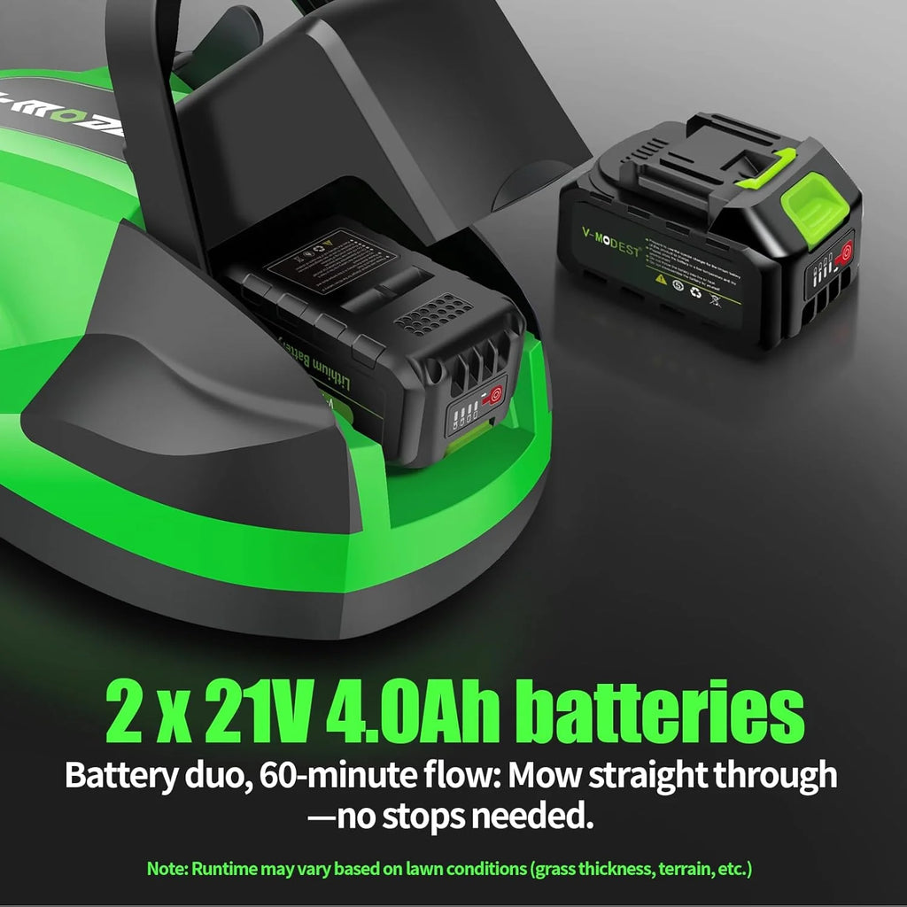 Cordless Lawn Mower, Electric Small Lawn Mower with 2 x 21V 4.0Ah Battery, Lightweight Mini Lawn Mower with Brushless Motor, 3 Cutting Heights, Garden Yard Lawn Care