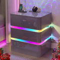 Dystler Night Stand with Charging Station and RGB Lights, Fully Assembled LED Nightstand with Galaxy Projector, 3 Drawers Bedside Table with Hidden Storage for Bedroom (Gray)
