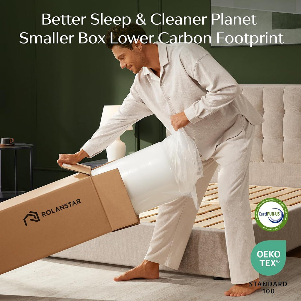 Rolanstar Twin Size Mattress, 10 Inch Gel Memory Foam Mattress in a Box, Fiberglass Free, Breathable for Cooler Sleep Supportive & Pressure Relief, CertiPUR-US Certified, White