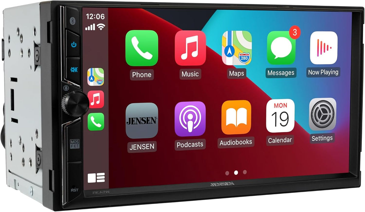 JENSEN J3CA7W 7-inch Certified Apple CarPlay Android Auto Wired or Wireless | Double DIN Touchscreen Car Stereo Radio | Bluetooth | Backup Camera Input | USB Playback & Charge