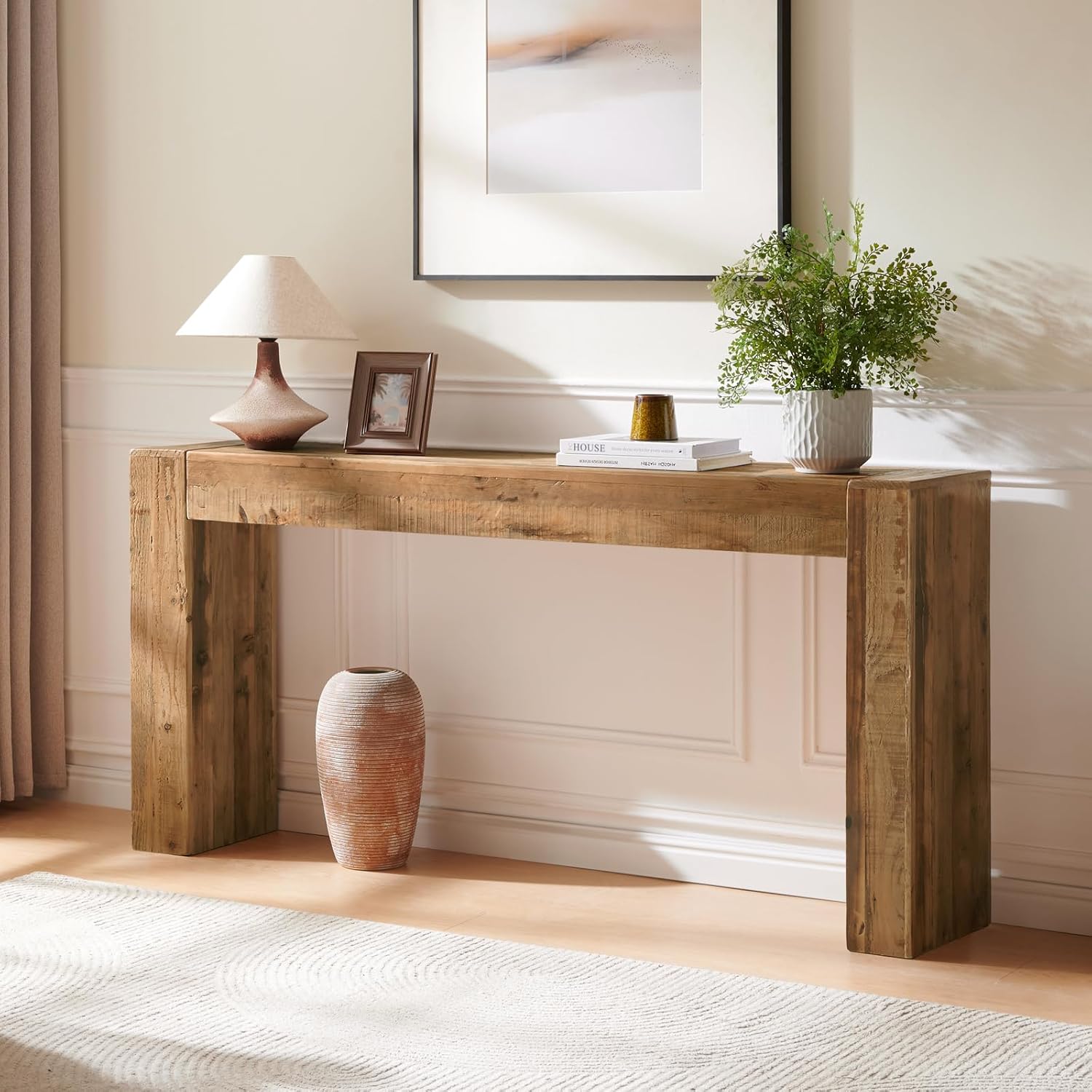 Reclaimed Solid Wood Console Table for Entryway, 63" Long Rectangular Sofa Table Behind Couch, Modern Farmhouse Hallway Entry Table for Living Room, Hallway, Foyer, 10 Mins Easy Assembly