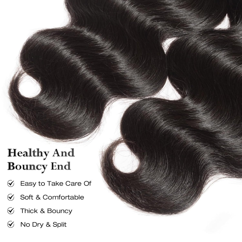 ASHINE Human Hair Bundles Body Wave, Unprocessed Cambodian Raw Hair Bundles for Women Natural Black 16 18 20 Inch, Keep Soft and Silky After Multiple Washes