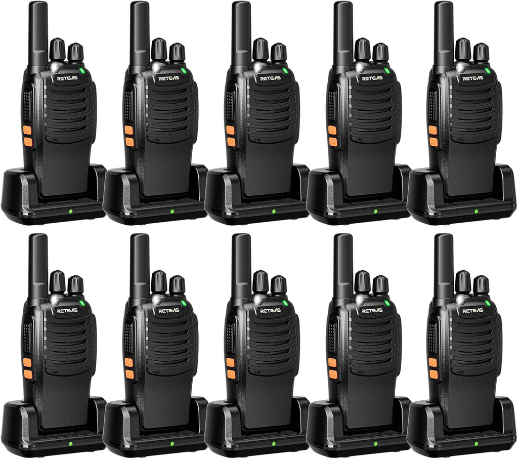 Retevis H-777 2 Way Radios, Walkie Talkies for Adults, Rechargeable Long Range Two Way Radio, Shock Resistant, Short Antenna for Business Education(10 Pack)