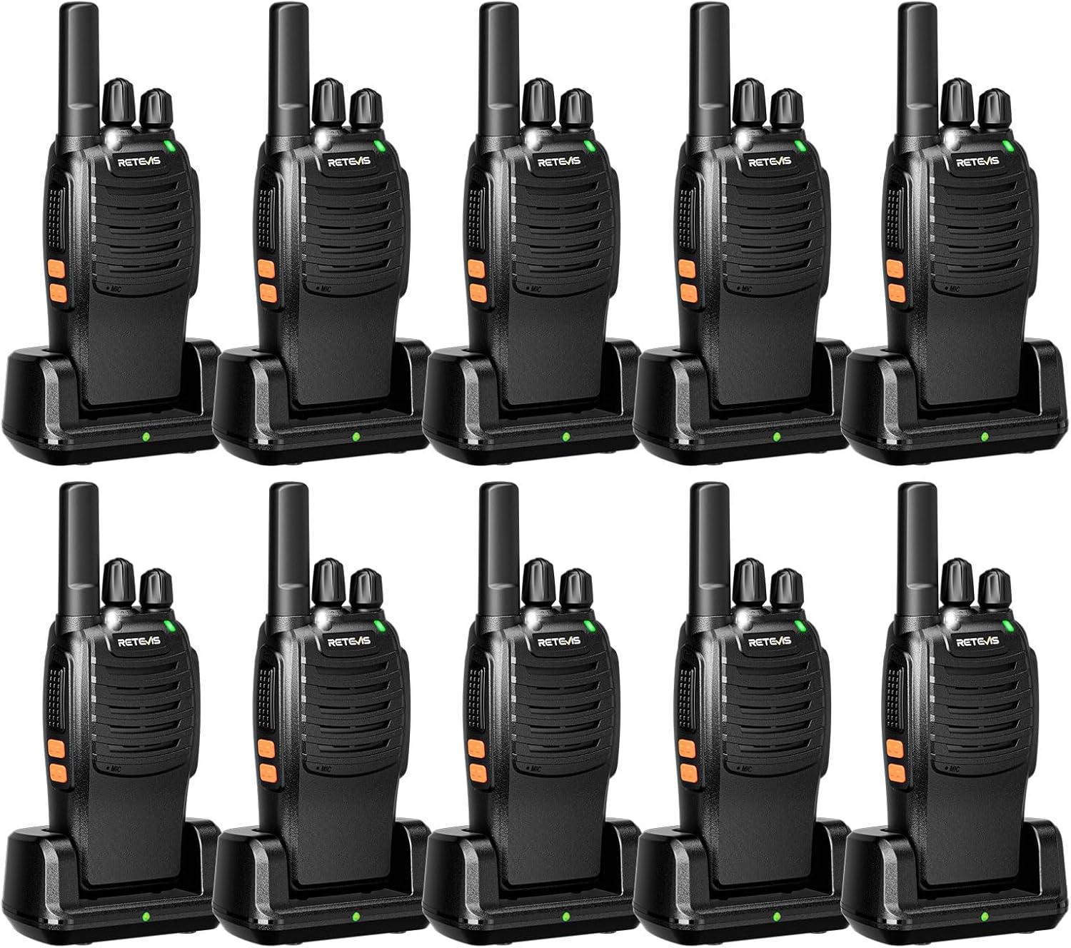 Retevis H-777 2 Way Radios, Walkie Talkies for Adults, Rechargeable Long Range Two Way Radio, Shock Resistant, Short Antenna for Business Education(10 Pack)