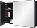 IDYLLOR Bathroom Mirror Medicine Cabinet with Round Corner Framed Door 48 x 30 inch, Black .Recessed or Surface Mount, with Adjustable Glass Shelves